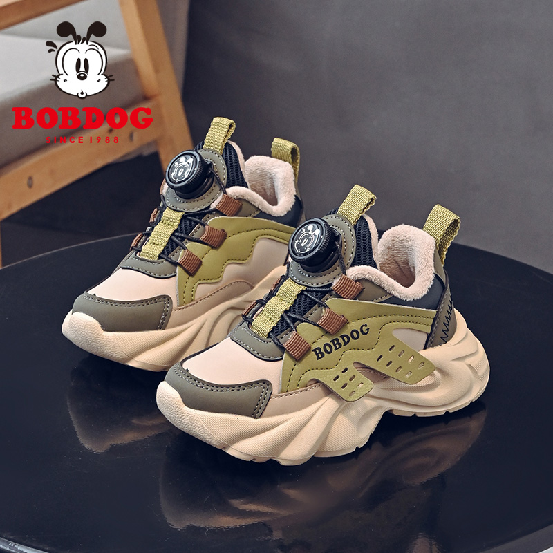 巴布豆童鞋男童运动鞋秋冬款2025新款加绒二棉鞋冬季女宝儿童鞋子