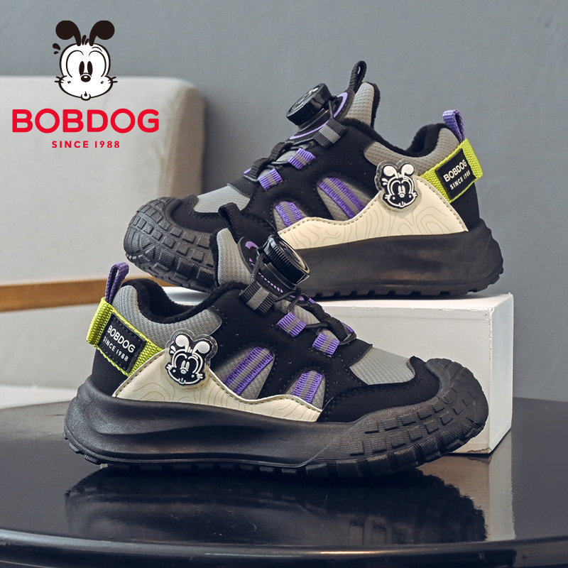 巴布豆童鞋男童鞋子2025新款冬季男孩学生加绒二棉鞋女儿童运动鞋