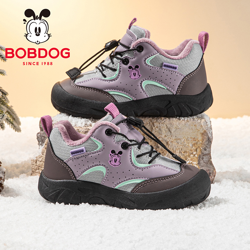 巴布豆童鞋女童二棉鞋女孩加绒加厚2025新款冬季鞋大童儿童运动鞋