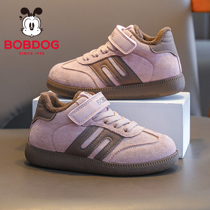 巴布豆童鞋女童运动鞋2025新款女孩保暖德训鞋冬季儿童加绒二棉鞋
