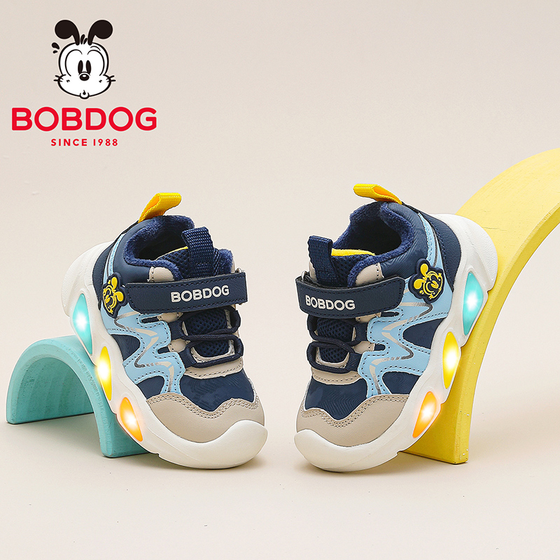 巴布豆童鞋儿童宝宝加绒鞋冬季2025新款男童学步鞋男宝发光二棉鞋