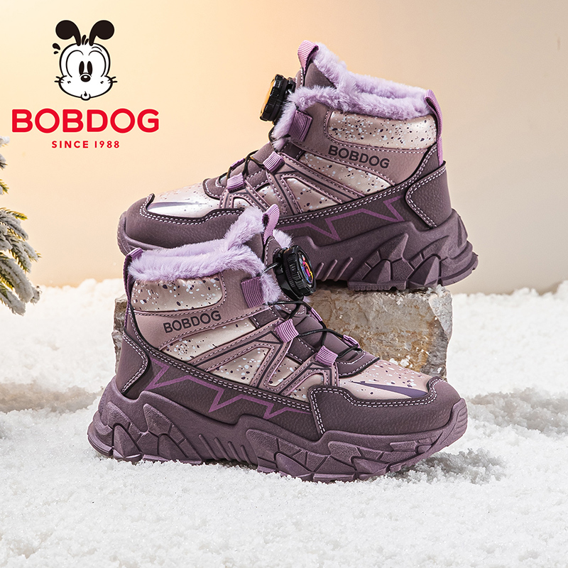 巴布豆童鞋女童运动鞋2025新款冬季女孩大棉鞋旋转纽扣儿童加绒鞋