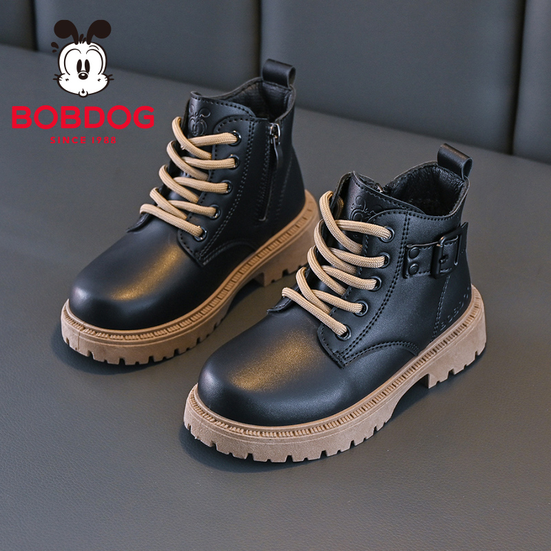 巴布豆童鞋官方旗舰店男童加绒短靴2025新款男孩棉靴儿童马丁靴女