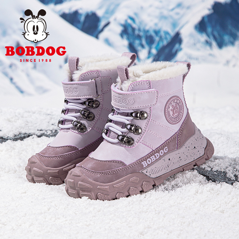 巴布豆童鞋儿童雪地靴女童2024新款秋冬季加绒保暖二棉鞋儿童鞋子