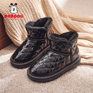 加绒加厚二棉靴女孩儿童靴子y 2022新款 巴布豆童鞋 女童雪地靴冬季