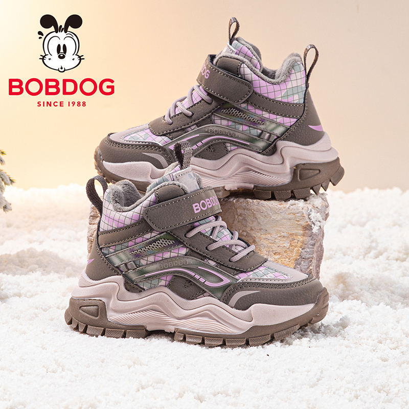 巴布豆童鞋女童鞋子女大童2025新款冬季二棉鞋加绒加厚儿童运动鞋