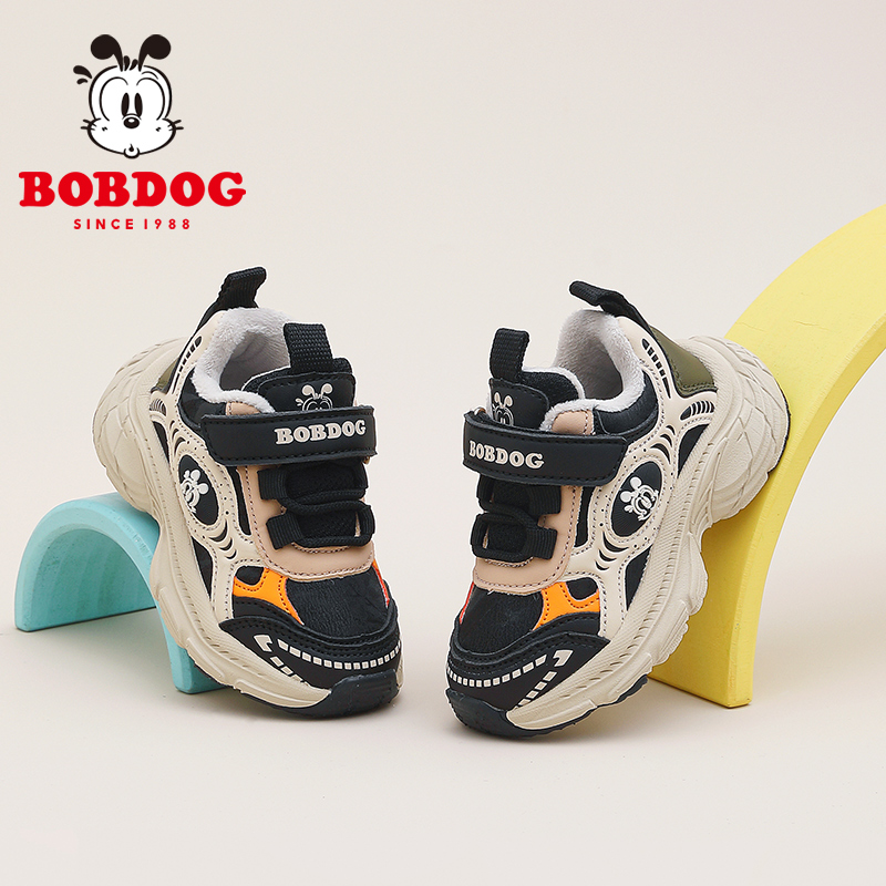 巴布豆童鞋男童宝宝二棉鞋2024新款小童加绒保暖婴幼儿童运动鞋女