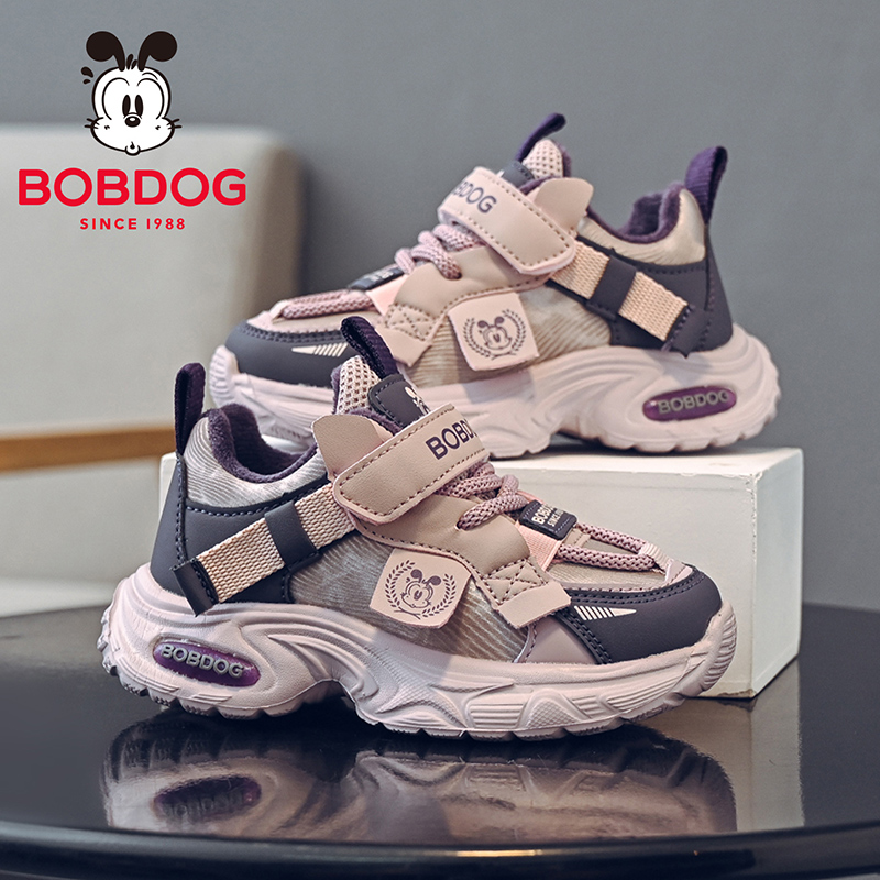 巴布豆童鞋女童加绒运动鞋2025新款冬季女孩加厚老爹鞋儿童二棉鞋