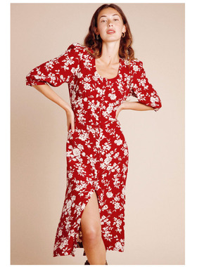 定制茶歇法式圆领碎花连衣裙女仙女裙子2023新款小个子