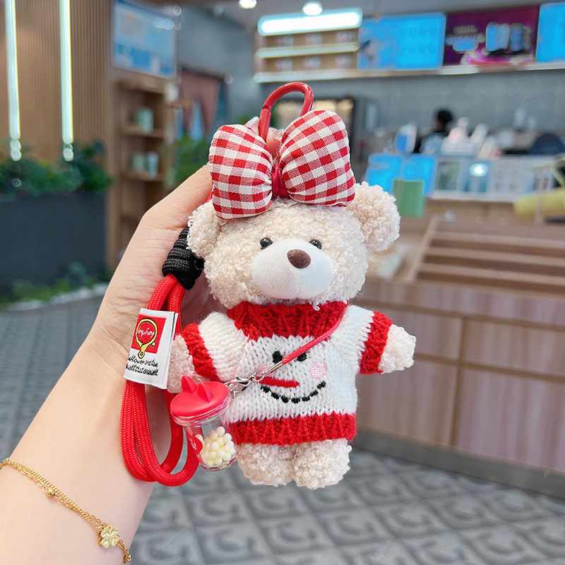 网红可爱毛衣小熊钥匙扣时尚格子