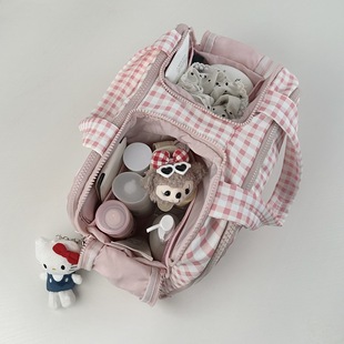 粉色格子分区收纳包2025新款旅行大容量便携洗漱包化妆品化妆包女