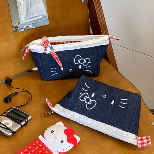可爱猫咪刺绣笔袋韩版高颜值大容