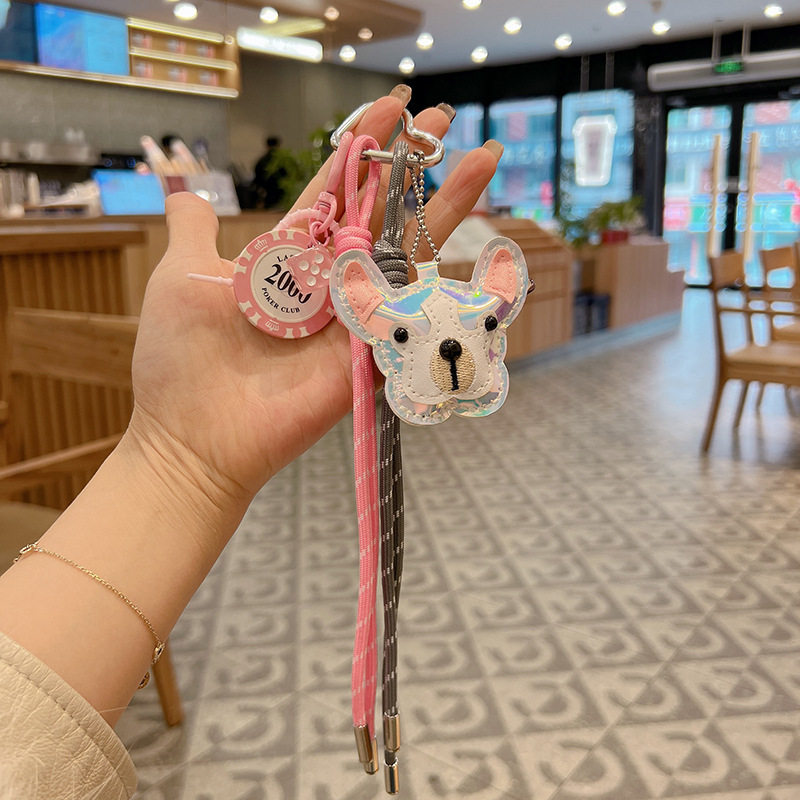 皮革小狗钥匙扣新款手编绳可爱法