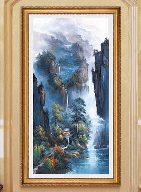 水油画竖版玄关装饰画美式客厅R挂画欧式走廊风景壁画聚宝盆风水