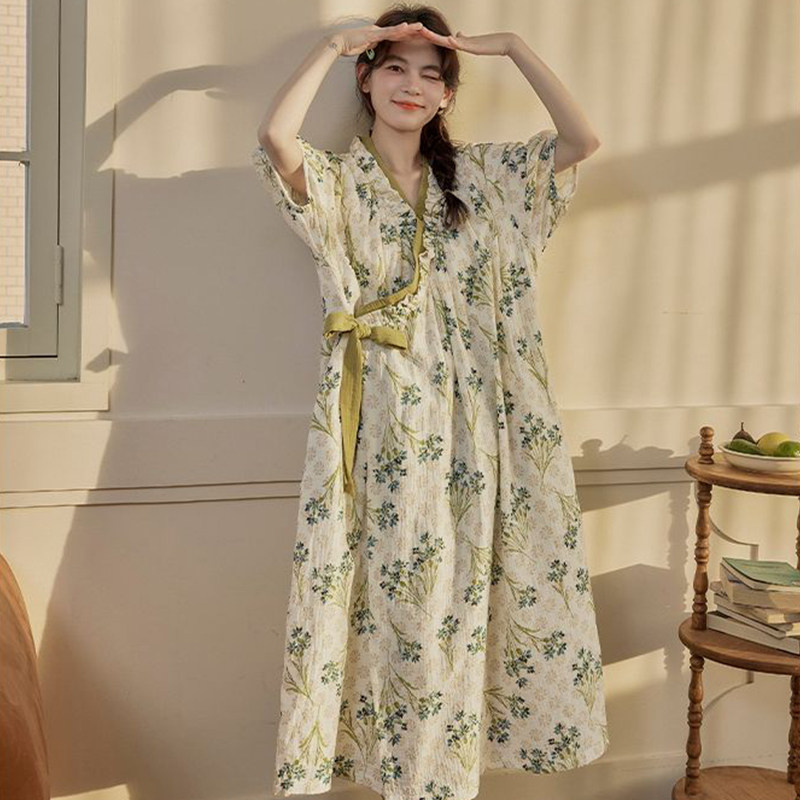 睡裙女士带胸垫夏季新中式国风短袖2026新款可外穿春秋和服式睡衣