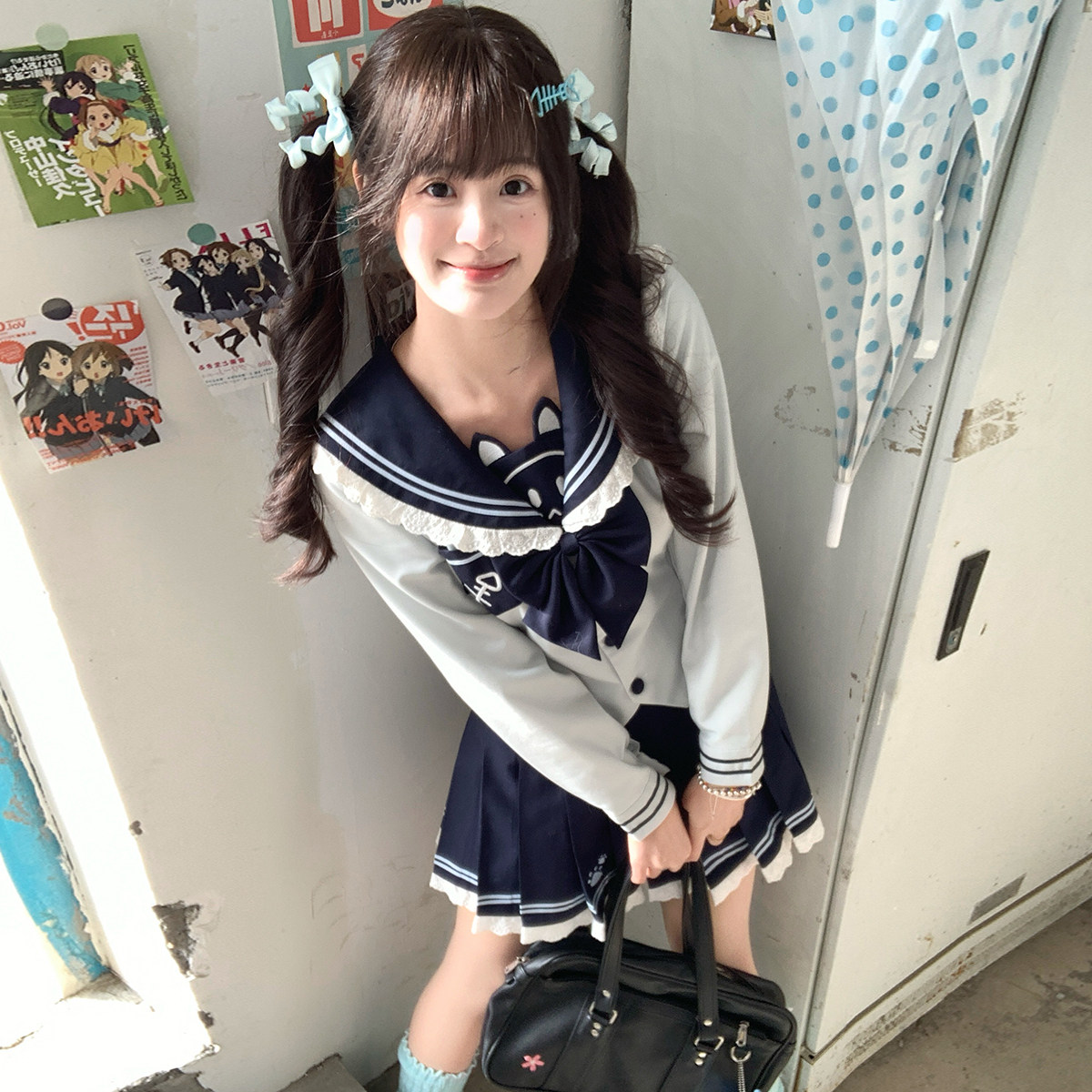 奈香娜【猫小鱼】原创正版可爱萌款刺绣水手服裙收腰jk制服套装