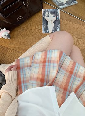 现货 橙夕/原创JK格裙伞型橙风格短裙校風格调百褶设计春夏JK制服