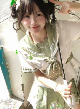 【四叶草】蕾丝花边jk制服水手服正版原创收腰学院风百褶短裙套装
