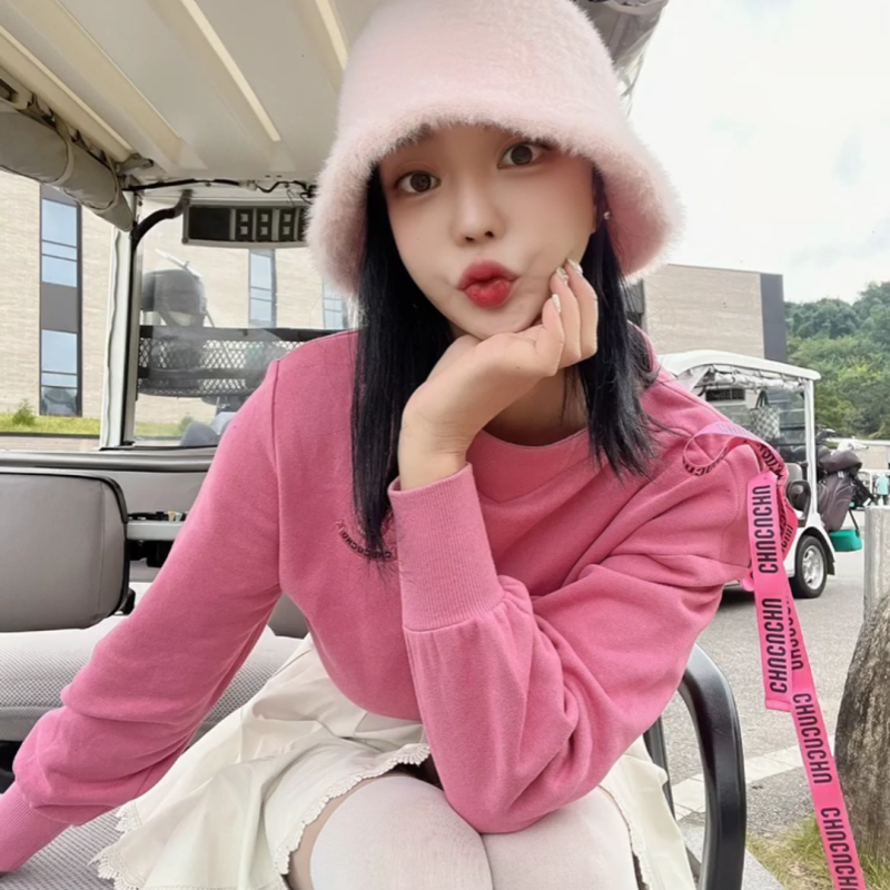 秋季新款高尔夫服装女长袖T恤圆领个性丝带肩袖运动上衣时尚球衣