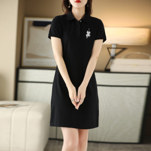 优雅 批发跨境爆款 新款 粉色女polo领显瘦甜美中长款 连衣裙时尚