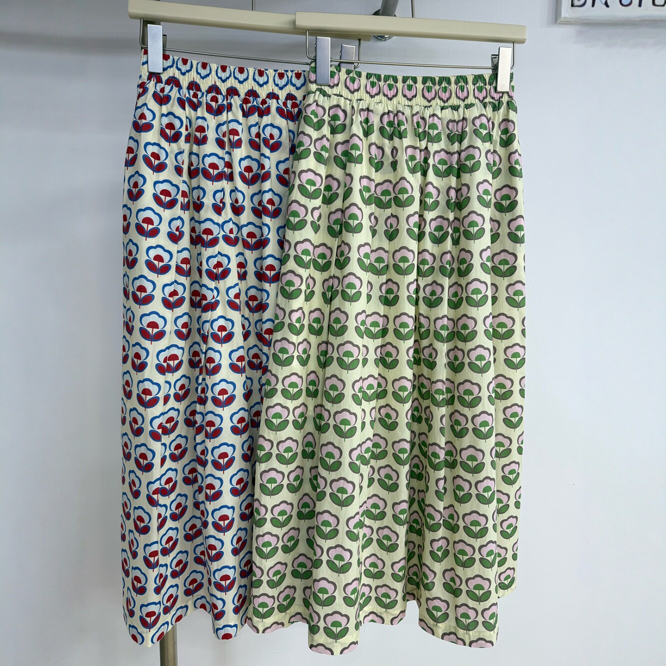 小清新绿色碎花棉质半身裙松紧腰口袋大摆裙春夏森系减龄花朵长裙