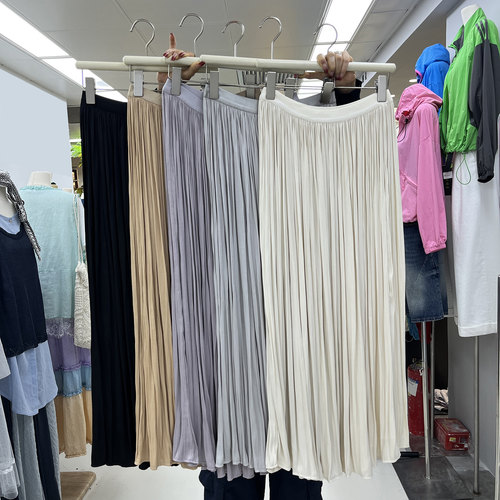 韩系高腰凉感冰丝百褶半身裙