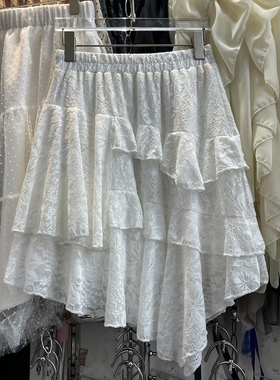 2026春季新款甜美风白色蕾丝半身裙女高腰显瘦不规则层次感蛋糕裙