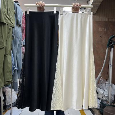 法式蕾丝拼接缎面鱼尾半身裙