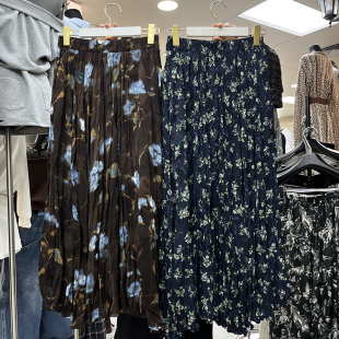 配色打揽褶皱印花高腰显瘦垂坠感a字半身裙 洋气时尚 2026春季 新款