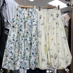 灯笼裙 小清新口袋碎花蓬蓬花苞半身裙甜美淑女印花高腰a字中长款