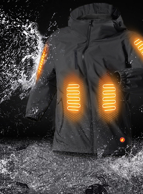 智能充电发加热冲锋衣防风防水雪中长款电暖衣服发热外套加绒加厚