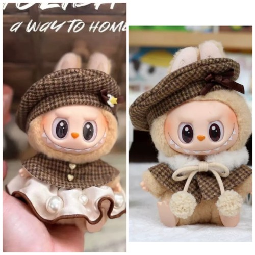 17cm拉布布娃衣一二三代马卡龙搪胶盲盒挂件泡泡玛特labubu披肩装