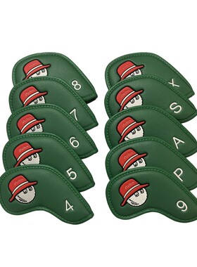 Irons Headcover 10只装保护套韩国渔夫帽铁杆组绿色磁吸双面数字