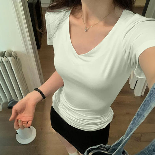v领正肩短袖t恤女夏季202