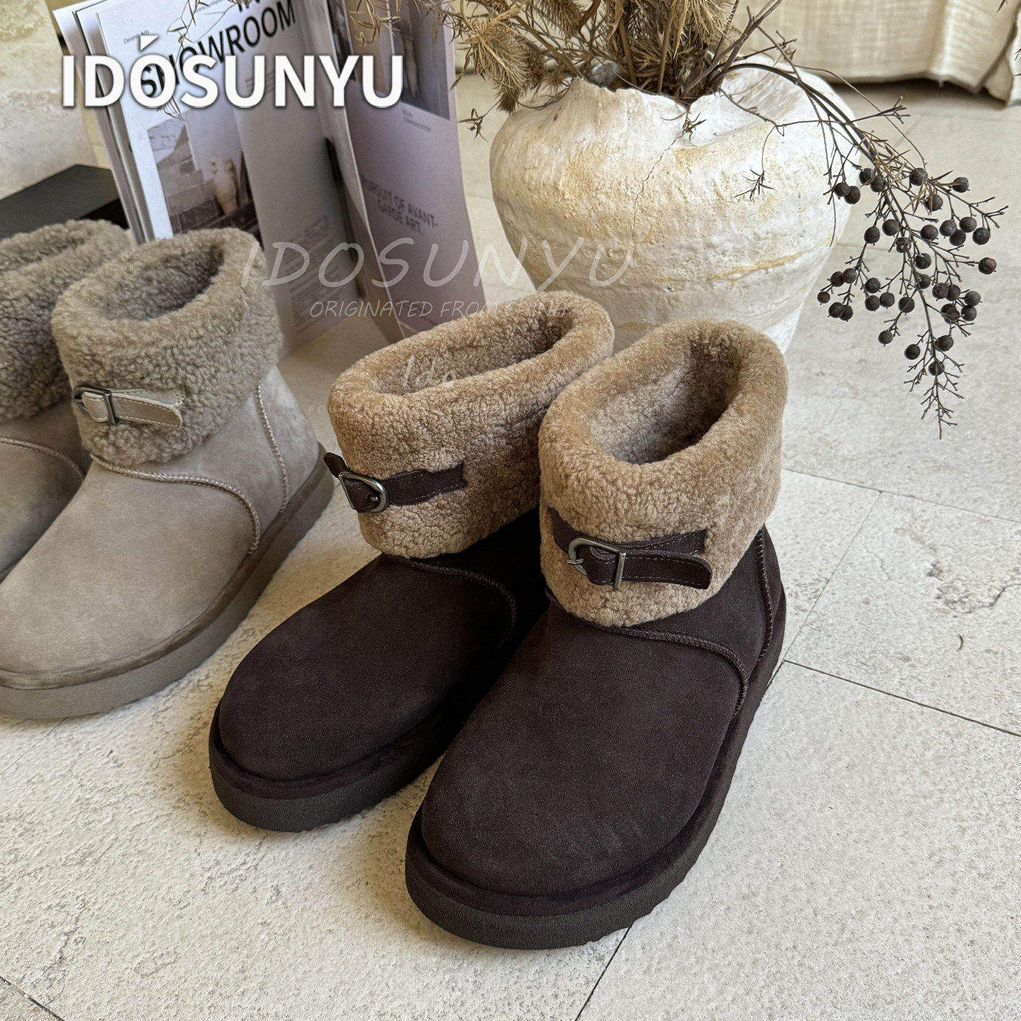 idosunyu加绒厚底羊羔毛雪地靴