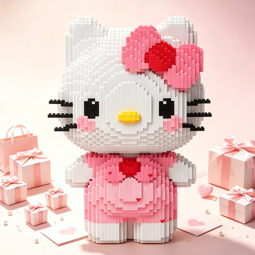 粉色Kitty猫潮玩拼装积木礼物