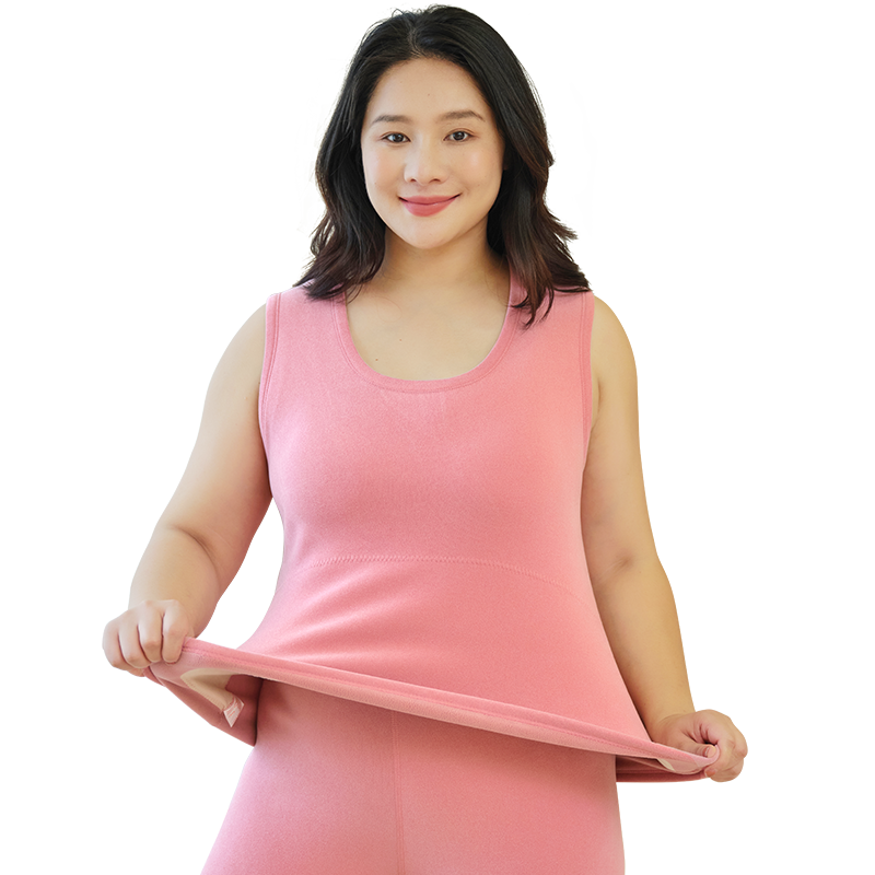 雅鹿大码女士内衣加肥加大胖子无袖上衣羊毛贴片加绒加厚保暖背心