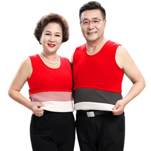 雅鹿本命年保暖背心男加绒加厚无袖结婚马年中老年人大红色上衣女