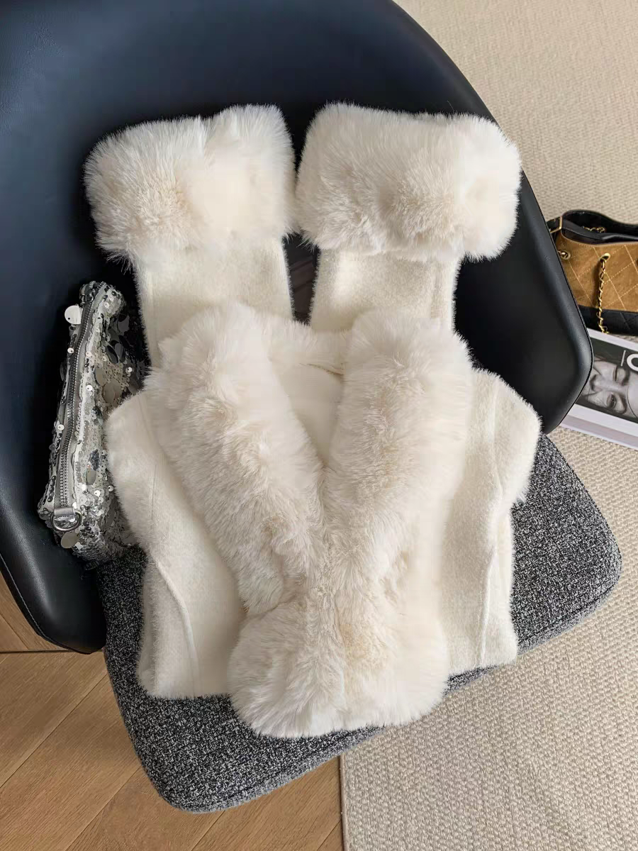 名媛小香风水貂绒仿皮草毛毛领外套