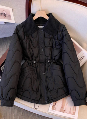 针织翻领收腰棉服外套