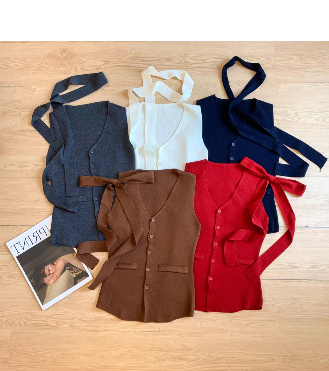 法式高级感气质修身V领针织无袖小上衣