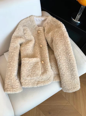 韩系小香风仿羊羔毛绒外套