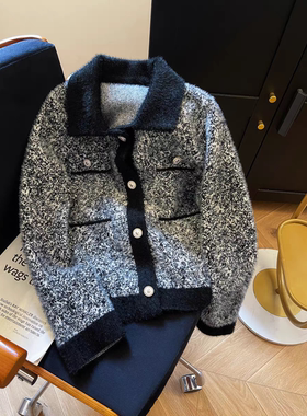 小香风娃娃领仿水貂绒针织外套