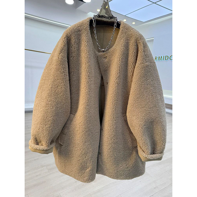 慵懒风休闲皮毛一体外套女胖MM