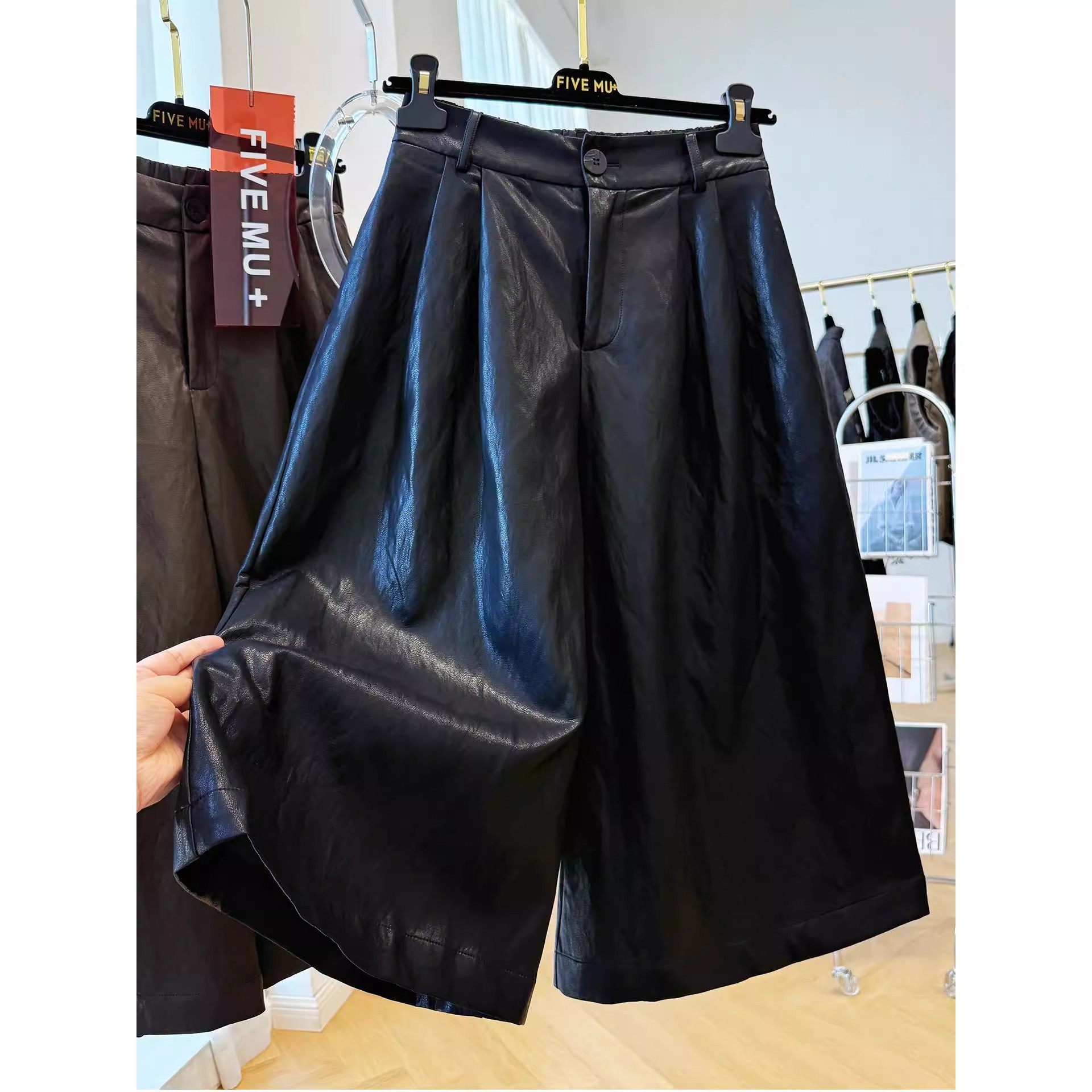 大码300斤高级感松紧腰A字宽松阔腿裤女秋季复古休闲七分裤pu皮裤,女装/女士精品,休闲裤,淘宝优惠券,粉丝福利购,淘宝优惠卷