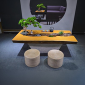 新中式 循环流水桌硅金石茶桌禅意景观一体功夫泡茶桌生态景观茶台