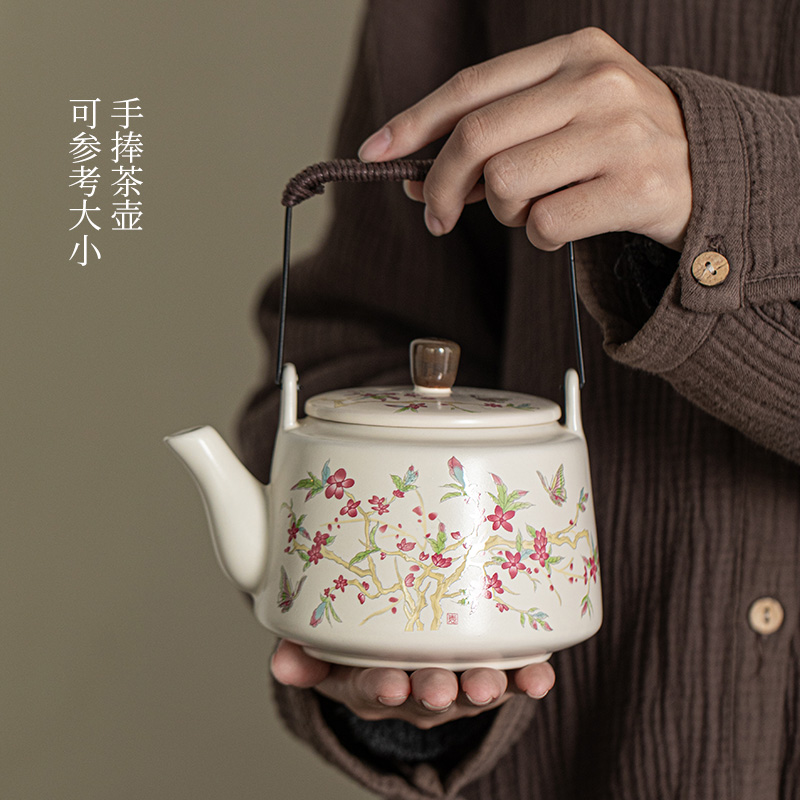 新款高档米黄汝窑茶具套装家用办公陶瓷功夫泡茶杯盖碗提梁壶茶盘