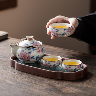 汝窑茶壶单个高档防烫手抓壶一壶三杯茶杯陶瓷家用功夫茶具冲泡壶