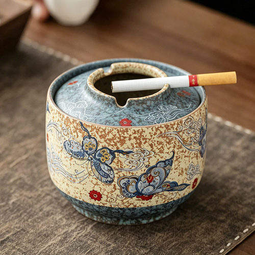 中式火石红烟灰缸小饰品收纳罐