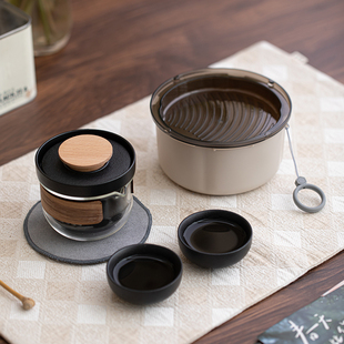 旅行茶具套组可携式快客杯一壶两杯随身泡茶壶茶杯手拿包带茶盘